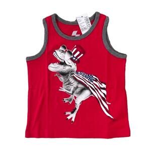 NWT Children's Place Red W/4TH OF JULY Uncle Sam Dinosaur Graphic Tank - SZ 6-9M